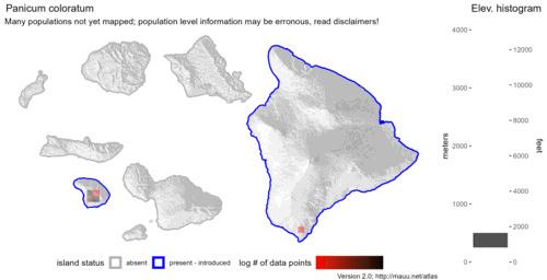 Distribution of Panicum coloratum in Hawaiʻi.