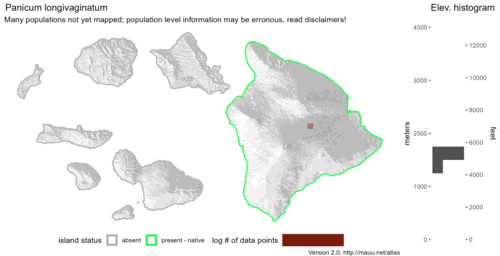 Distribution of Panicum longivaginatum in Hawaiʻi.