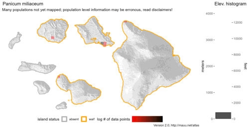 Distribution of Panicum miliaceum in Hawaiʻi.