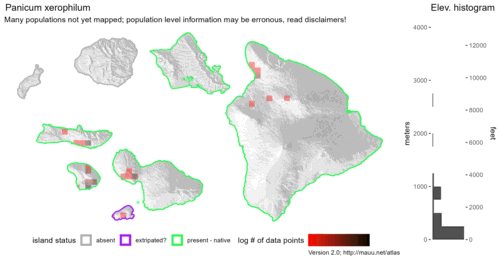  Distribution of Panicum xerophilum in Hawaiʻi. 