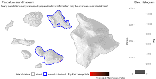 Distribution of Paspalum arundinaceum in Hawaiʻi.