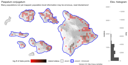  Distribution of Paspalum conjugatum in Hawaiʻi. 