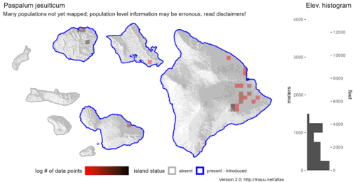  Distribution of Paspalum jesuiticum in Hawaiʻi. 