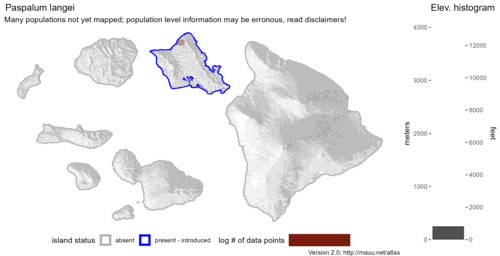 Distribution of Paspalum langei in Hawaiʻi.