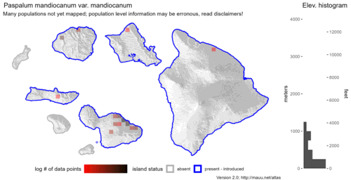  Distribution of Paspalum mandiocanum var. mandiocanum in Hawaiʻi. 