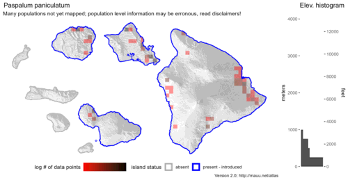  Distribution of Paspalum paniculatum in Hawaiʻi. 