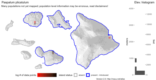 Distribution of Paspalum plicatulum in Hawaiʻi.