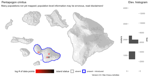 Distribution of Pentapogon crinitus in Hawaiʻi.