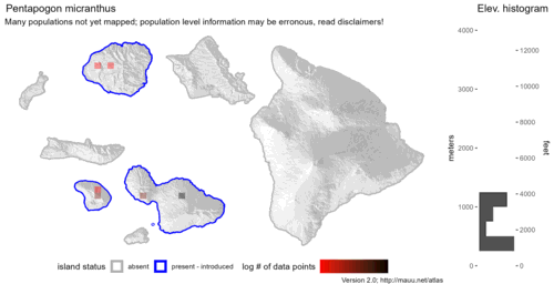 Distribution of Pentapogon micranthus in Hawaiʻi.