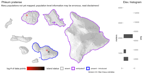 Distribution of Phleum pratense in Hawaiʻi.