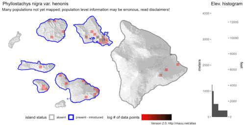  Distribution of Phyllostachys nigra var. henonis in Hawaiʻi. 