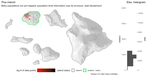 Distribution of Poa mannii in Hawaiʻi.