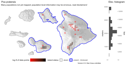  Distribution of Poa pratensis in Hawaiʻi. 