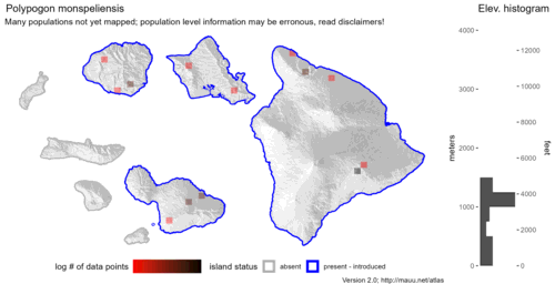 Distribution of Polypogon monspeliensis in Hawaiʻi.