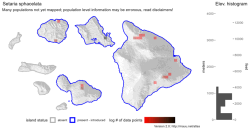 Distribution of Setaria sphacelata in Hawaiʻi.