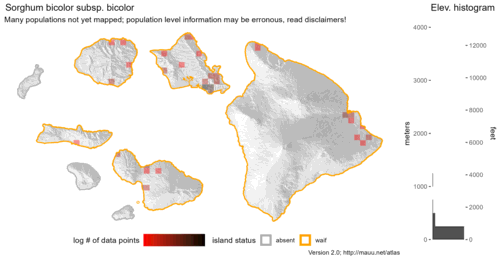  Distribution of Sorghum bicolor subsp. bicolor in Hawaiʻi. 