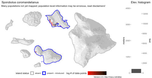 Distribution of Sporobolus coromandelianus in Hawaiʻi.