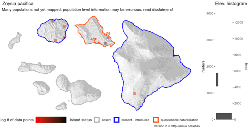 Distribution of Zoysia pacifica in Hawaiʻi.