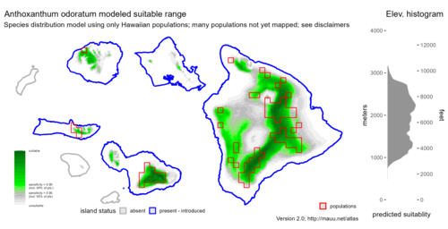 Distribution of Anthoxanthum odoratum in Hawaiʻi.