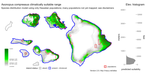 Distribution of Axonopus compressus in Hawaiʻi.