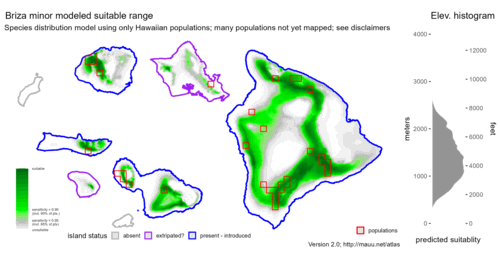 Distribution of Briza minor in Hawaiʻi.