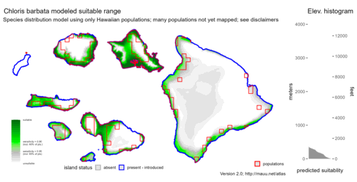 Distribution of Chloris barbata in Hawaiʻi.