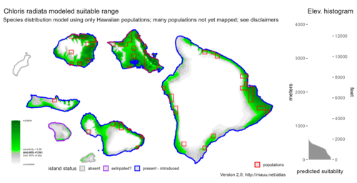 Distribution of Chloris radiata in Hawaiʻi.