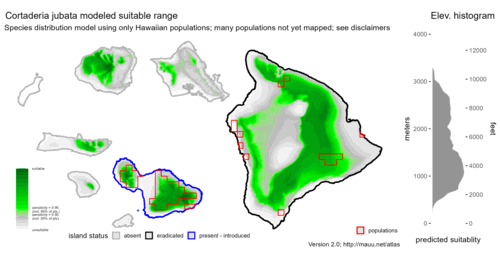 Distribution of Cortaderia jubata in Hawaiʻi.