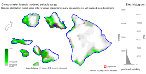 Distribution of Cynodon nlemfuensis in Hawaiʻi.