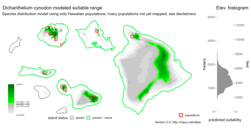 Distribution of Dichanthelium cynodon in Hawaiʻi.