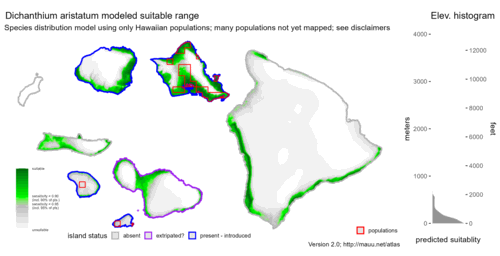 Distribution of Dichanthium aristatum in Hawaiʻi.