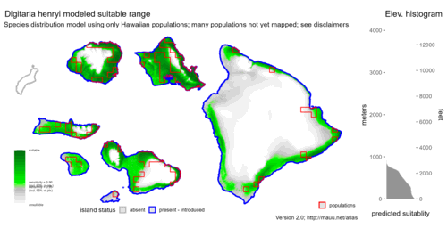 Distribution of Digitaria henryi in Hawaiʻi.