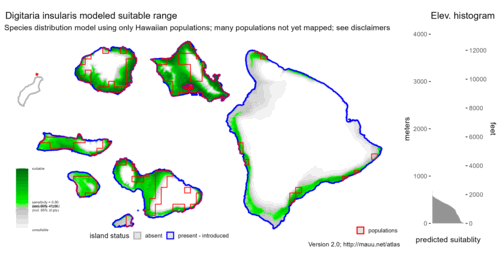 Distribution of Digitaria insularis in Hawaiʻi.