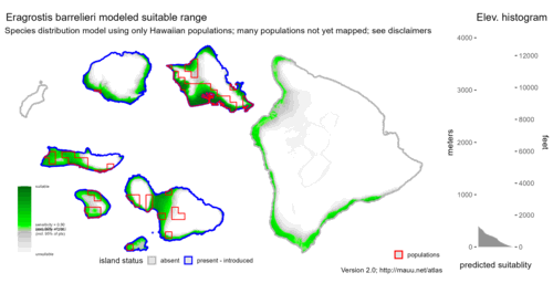 Distribution of Eragrostis barrelieri in Hawaiʻi.