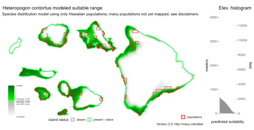 Distribution of Heteropogon contortus in Hawaiʻi.