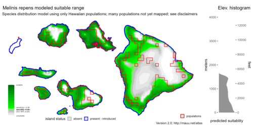 Distribution of Melinis repens in Hawaiʻi.