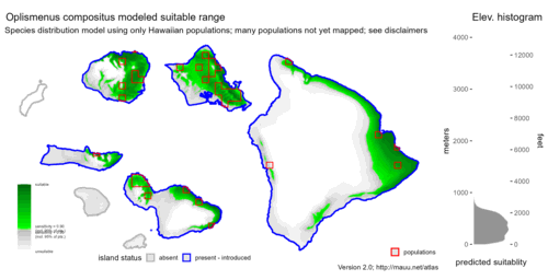 Distribution of Oplismenus compositus in Hawaiʻi.