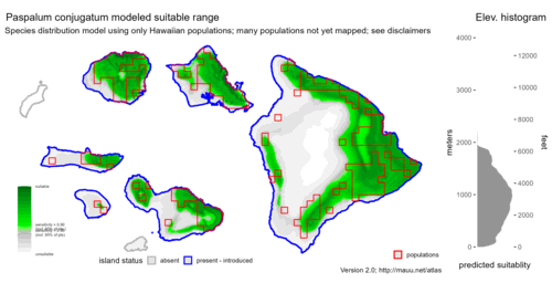 Distribution of Paspalum conjugatum in Hawaiʻi.