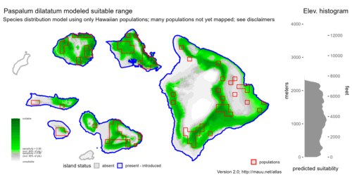 Distribution of Paspalum dilatatum in Hawaiʻi.