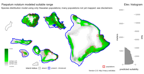 Distribution of Paspalum notatum in Hawaiʻi.