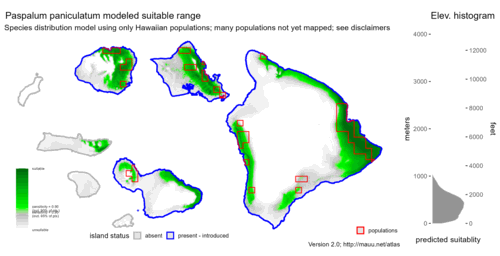 Distribution of Paspalum paniculatum in Hawaiʻi.