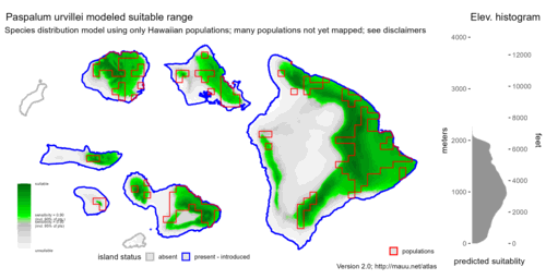 Distribution of Paspalum urvillei in Hawaiʻi.