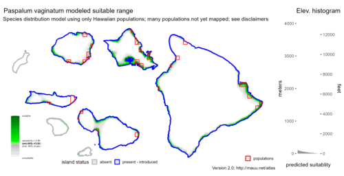 Distribution of Paspalum vaginatum in Hawaiʻi.