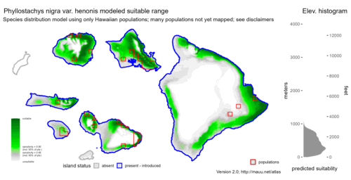 Distribution of Phyllostachys nigra var. henonis in Hawaiʻi.