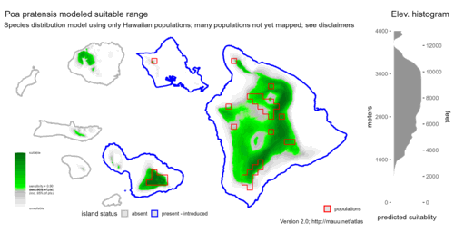 Distribution of Poa pratensis in Hawaiʻi.