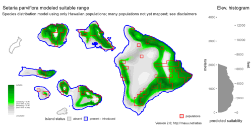 Distribution of Setaria parviflora in Hawaiʻi.