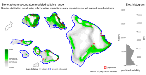 Distribution of Stenotaphrum secundatum in Hawaiʻi.