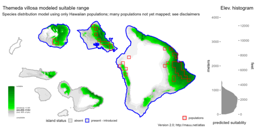 Distribution of Themeda villosa in Hawaiʻi.